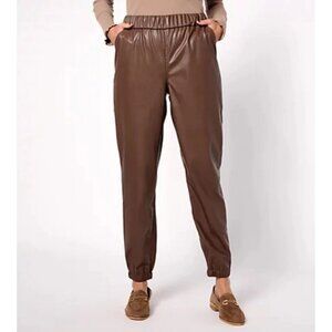 LOGO by Lori Goldstein Joggers Size 8 Reg Faux Leather Pull On Chocolate Brown